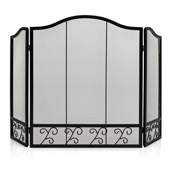 Giantex 50 x 31 Inches 3-Panel Heat-Resistant Metal Mesh Fireplace Screen, Folding Fire Spark Guard, Fireplace Gate Cover, Freestanding Spark Protector for Wood Burning