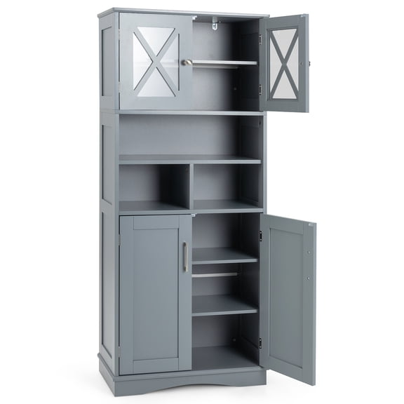 Giantex 57" Tall Bathroom Cabinet, Freestanding Storage Cabinet w/crylic Doors & Adjustable Shelves, Gray