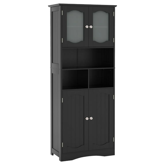 Giantex 58.5" Tall Bathroom Cabinet, Freestanding Storage Cabinet w/Tempered Glass Doors, Narrow Storage Organizer, Black