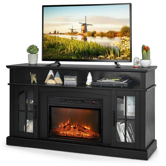 Giantex 58 inch TV Stand w/Electric Fireplace, TV Entertainment Center w/Fireplace Insert, Black