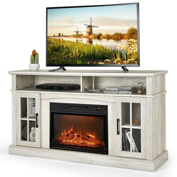 Giantex 58 inch TV Stand w/Electric Fireplace, TV Entertainment Center w/Fireplace Insert, Grey