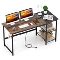 thumbnail image 1 of Giantex 59” Computer Desk w/Removable Storage Shelves & Charging Station, Industrial Writing Workstation w/ Headphone Hook, Large Laptop Desk, Rustic Brown, 1 of 9