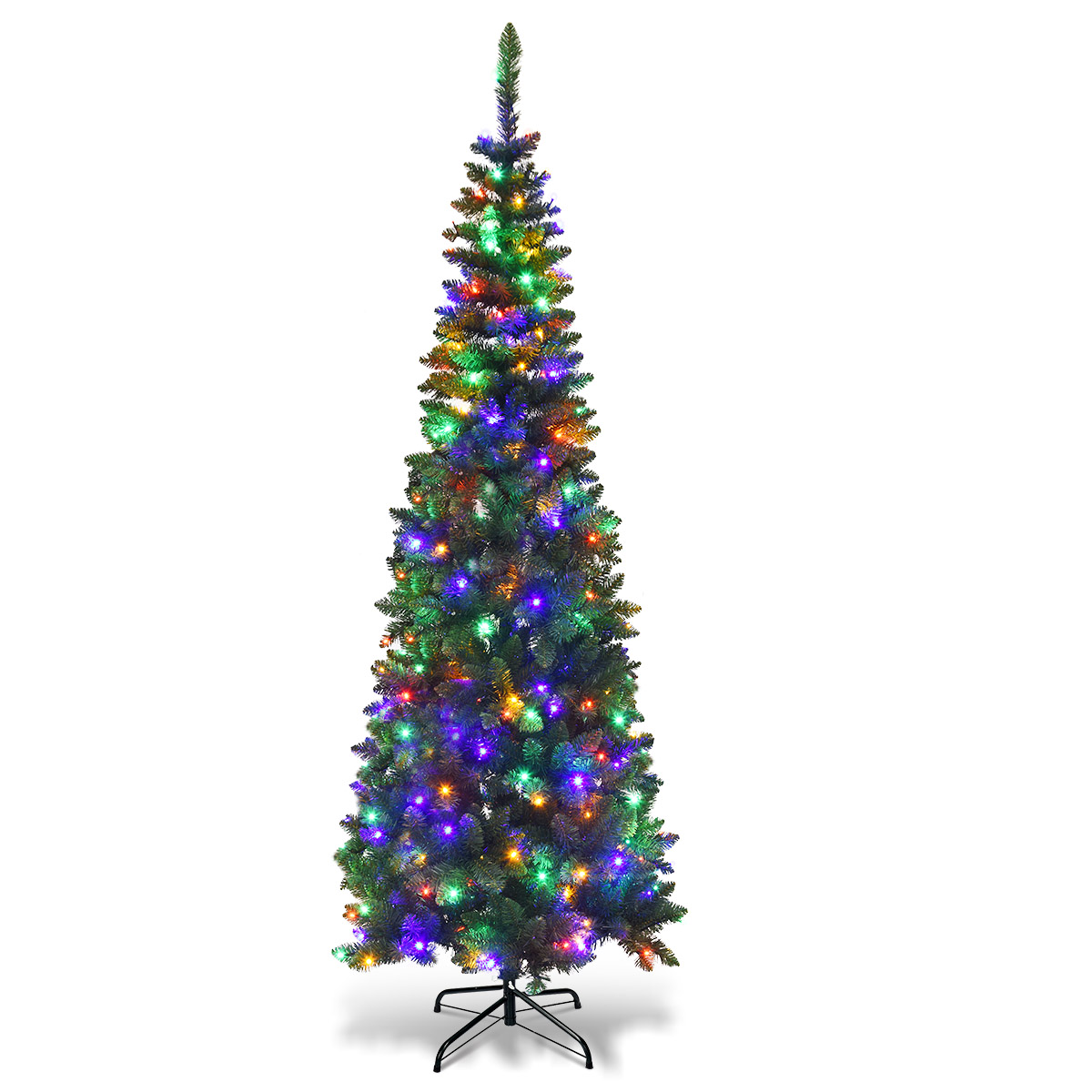 Black Friday Pre Lit Xmas Trees Gymax 6.5ft Pre-Lit Pencil Christmas Tree Hinged PVC Tree w/ 250