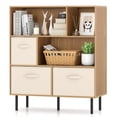 thumbnail image 1 of Giantex 6-Cube Bookshelf, 3-Tier Bookcase w/3 Removable Folding Fabric Drawers, Freestanding Organizer, Natural, 1 of 9