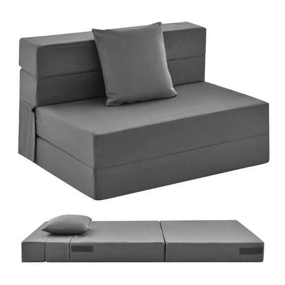 Giantex 6 Inch Folding Sofa Bed Couch, Portable Guest Bed w/Pillow & Zippered Cover, Dark Grey