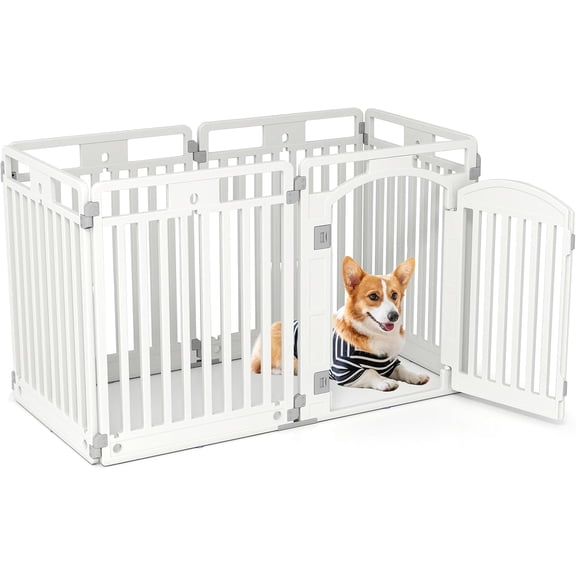 6 Panel Dog Playpen, 32'' Tall Plastic Pet Fence with Lockable Door, Indoor Outdoor Portable Dog Exercise Pen for Medium Dogs, Expandable & Configurable into Square or Rectangle