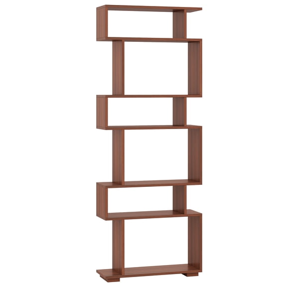Giantex 6-tier S-shaped Bookshelf, Open-back Bookcase, Home Wood Organizer Free-standing Storage Shelf, Orange