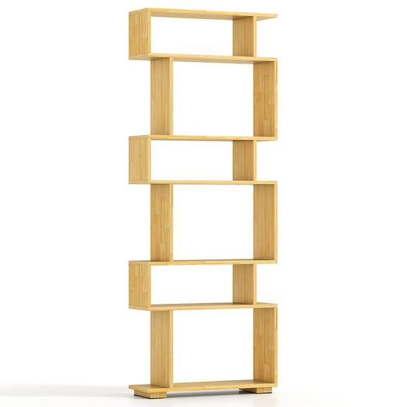 Giantex 6-tier S-shaped Bookshelf, Open-back Bookcase, Home Wood Organizer Free-standing Storage Shelf, Splicing Wood