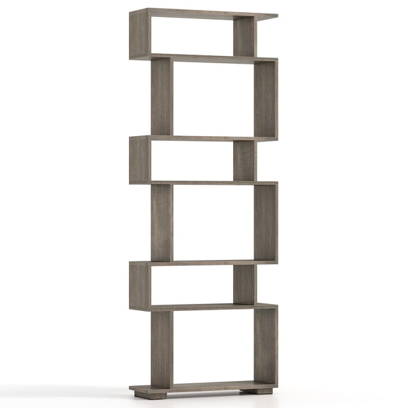 Giantex 6-tier S-shaped Bookshelf, Open-back Bookcase, Home Wood Organizer Free-standing Storage Shelf, Walnut