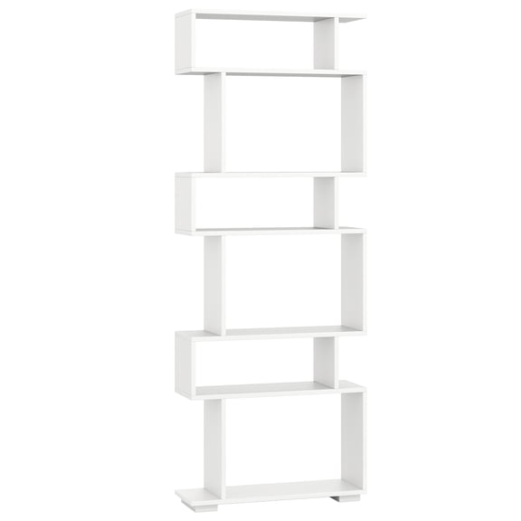 Giantex 6-tier S-shaped Bookshelf, Open-back Bookcase, Home Wood Organizer Free-standing Storage Shelf, White