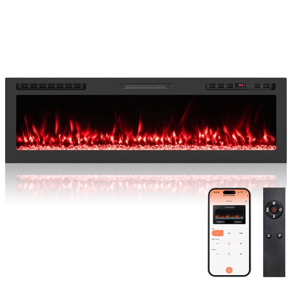 Giantex 60" Smart WiFi Electric Fireplace, Wall Mounted & Recessed Heater w/Alexa & Google Assistant