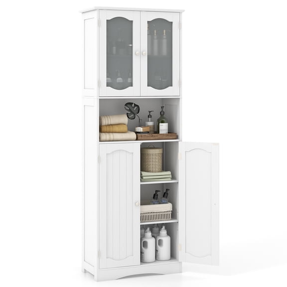 Giantex 64.5" Tall Bathroom Storage Cabinet, Freestanding Linen Cabinet, Kitchen Pantry Cabinet, White