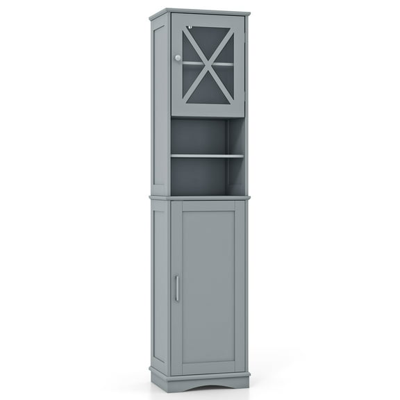Giantex 67" Tall Bathroom Cabinet, Floor Storage Cabinet w/Acrylic Door & Adjustable Shelves, Gray
