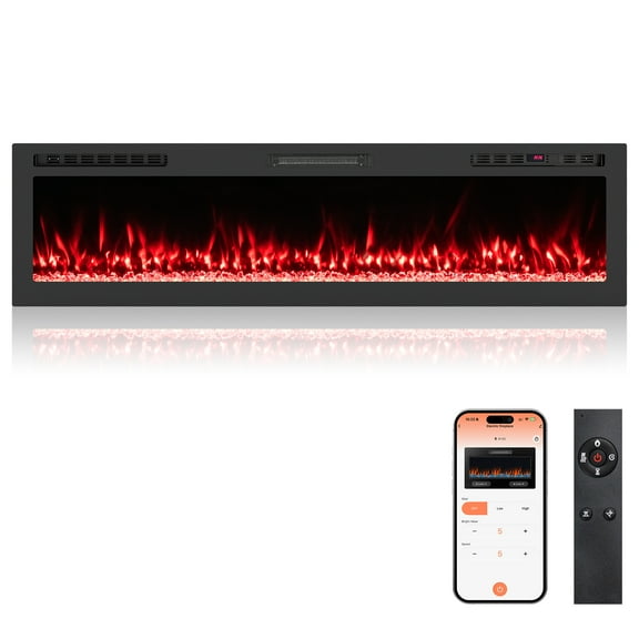Giantex 68" Smart WiFi Electric Fireplace, Wall Mounted & Recessed Heater w/Alexa & Google Assistant