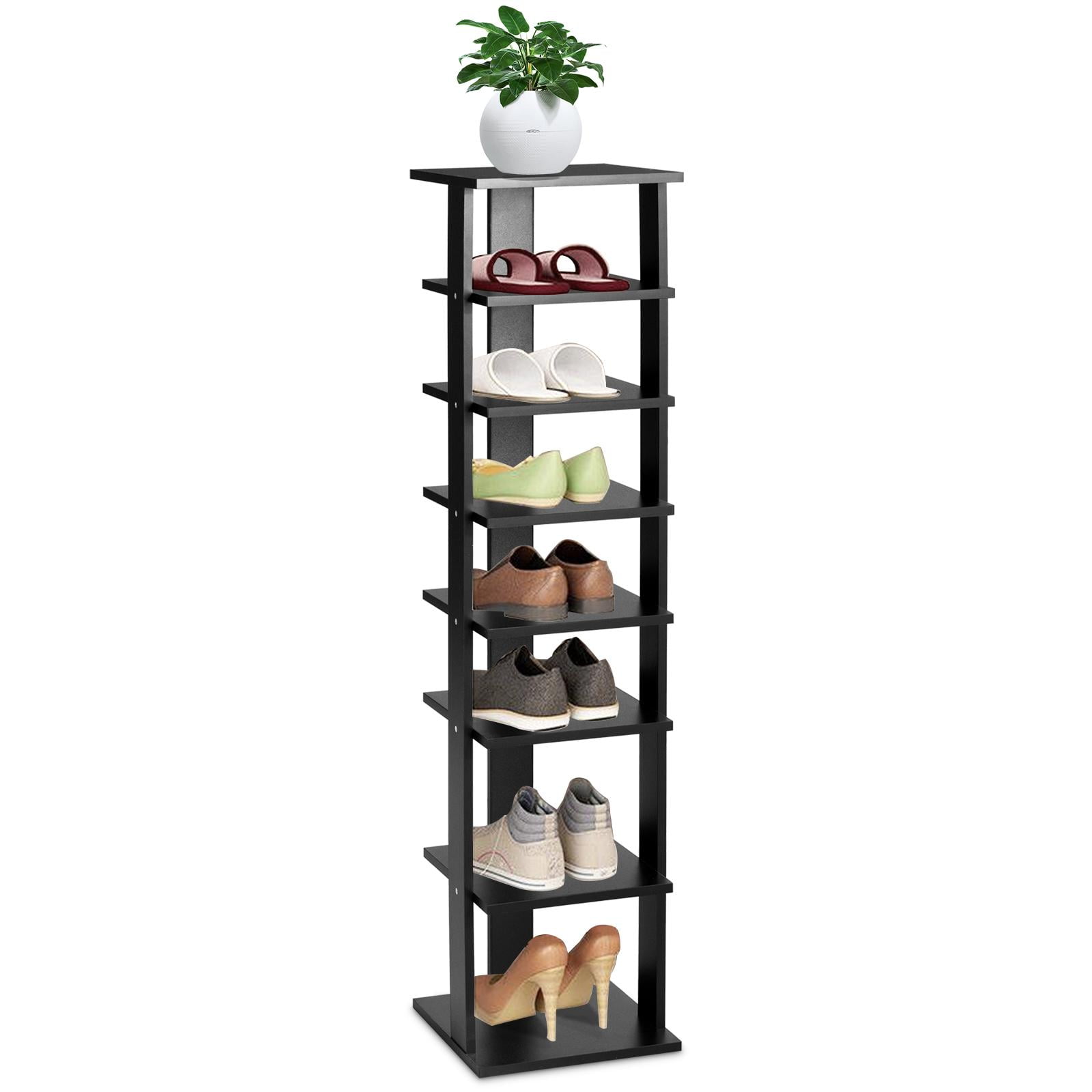 AZERPIAN Shoe Rack 7 Tier Vertical Storage Organizer Double Row Narrow  Metal Slim Shelf Modern Free Standing Shoe Tower Saving Space for Closet