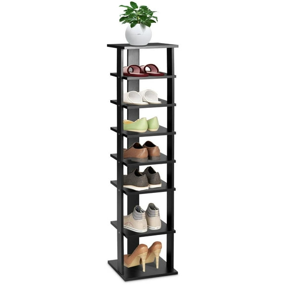 Giantex 7 Tiers Vertical Shoe Rack, Entryway Slim Wooden Shoes Racks, Skinny Shoe Organizer, Space Saving Shoes Storage Stand for Front Door, Black