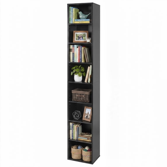 Giantex 71" Tall Narrow Bookshelf, 8-Tier Slim Bookcase, Cube Storage Organizer w/Adjustable Shelves, Black