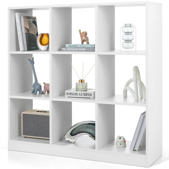 Giantex 9-Cube Bookcase, Freestanding Open Bookshelf w/Anti-Tipping Kit, Wood Floor Display Shelving Organizer
