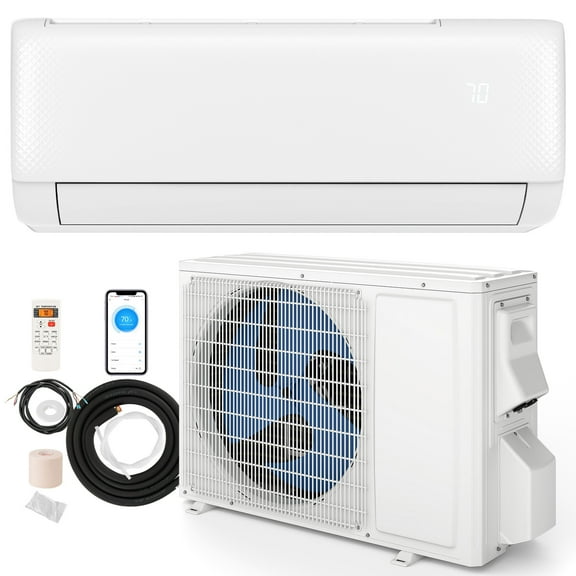 Giantex 9100 BTU Mini Split Air Conditioner & Heater, WiFi Enabled 20.5 SEER2 115V Ductless Inverter AC Unit w/Works with Alexa, Cools Rooms Up to 450 Sq.Ft, Dark White