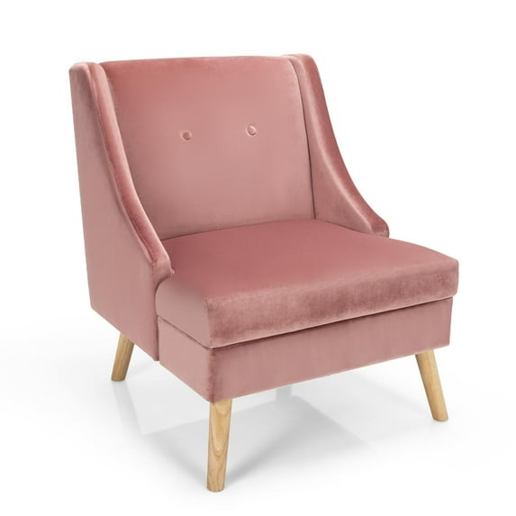 Giantex Accent Chair, Comfy Velvet Swoop Chair w/Wood Legs & Padded Seat, Leisure Decor Sofa Chair for Bedroom, Living Room, Office(1)