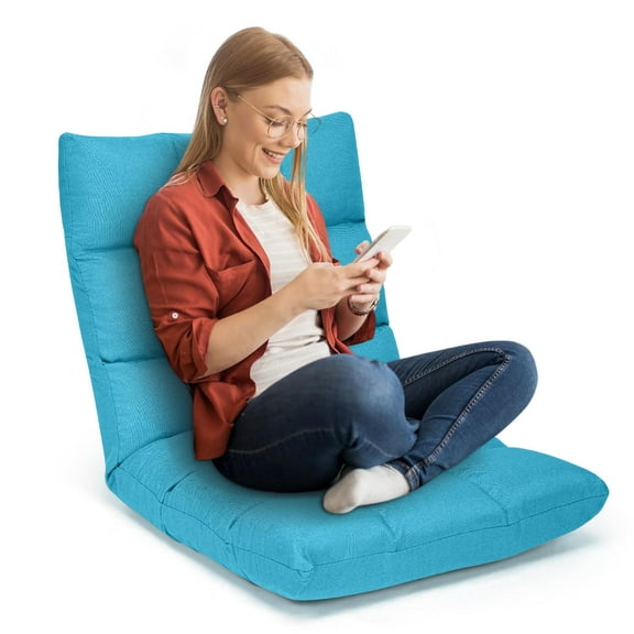 Giantex Adjustable Floor Gaming Sofa Chair w/14-Position, Cushioned Folding Lazy Reclinerw/High Resilience Sponge, Sleeper Bed Couch Recliner(Peacock Blue)