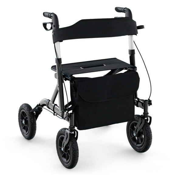 Giantex All-Terrain Rollator Walker w/ Pneumatic Tires, Foldable Outdoor Walkers, Lightweight Walker for Seniors, Black