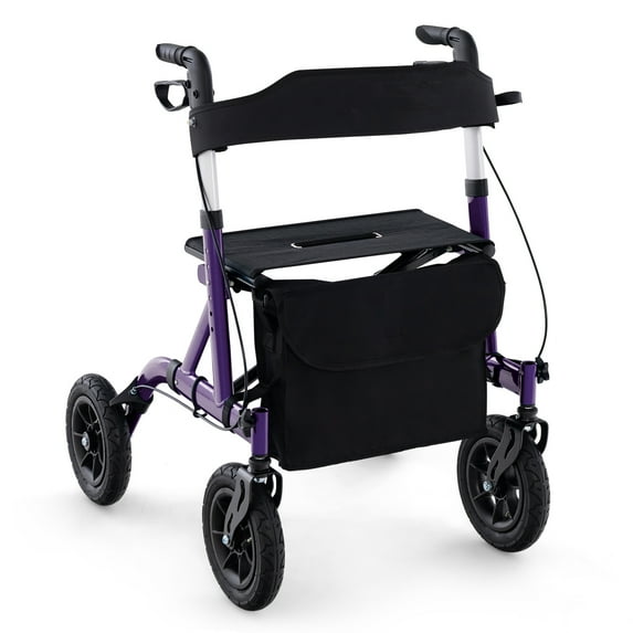 Giantex All-Terrain Rollator Walker w/ Pneumatic Tires, Foldable Outdoor Walkers, Lightweight Walker for Seniors, Purple