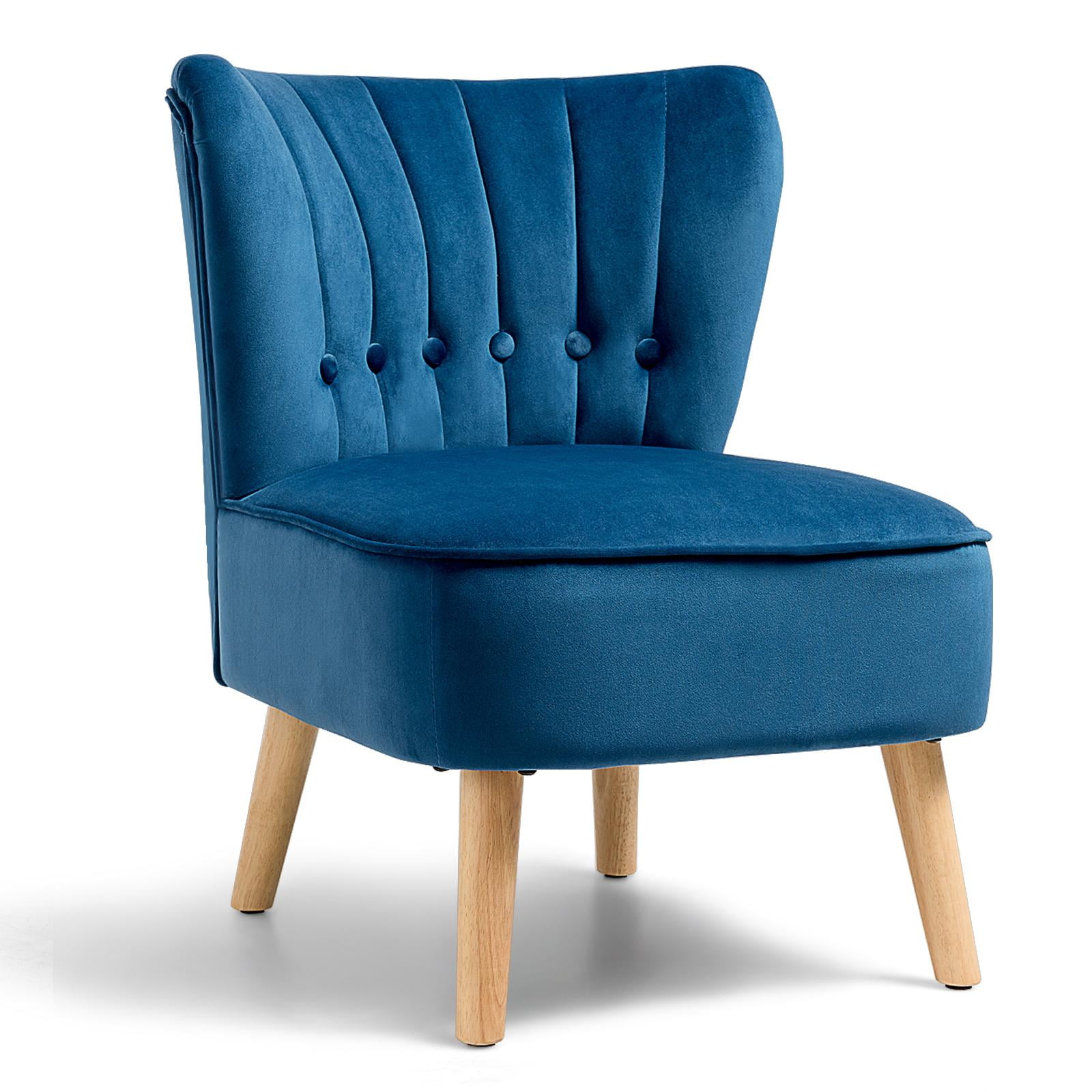Blue Velvet Wingback Accent Chair with Rubber Wood Legs