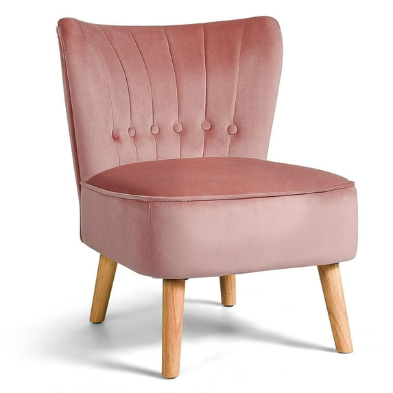 Giantex Armless Accent Chair, Wingback Velvet Sofa Chair w/Wood Legs & Thick Padded Seat, Upholstered Leisure Club Chair, Pink