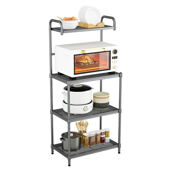 Giantex Bakers Rack for Kitchen, 4-Tier Microwave Stand, Microwave Cart Storage Rack, Coffee Bar w/Mesh Wire Metal Shelves, Assembly required, Gray