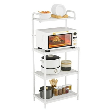 Giantex Bakers Rack for Kitchen, 4-Tier Microwave Stand, Microwave Cart Storage Rack, Coffee Bar w/Mesh Wire Metal Shelves, White