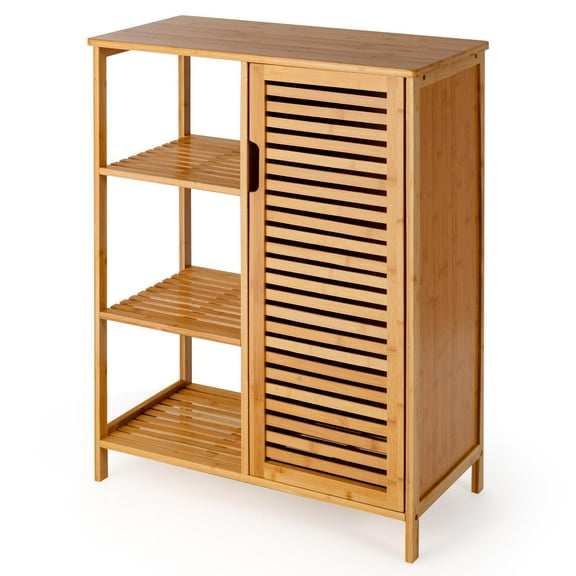 Giantex Bamboo Bathroom Floor Cabinet, Storage Freestanding Organizer for Kitchen, Hallway