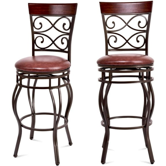 Giantex Bar Stools Set of 2, Retro Style Bar Height 360 Degree Swivel Barstool with Leather Padded Seat, Comfortable Metal Chair for Home, Restaurant, Pub or Bistro, 21.5 x 21.5 x 45.5 inches