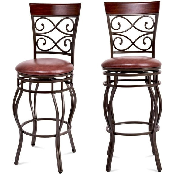 Giantex Bar Stools Set of 2, Retro Style Bar Height 360 Degree Swivel Barstool with Leather Padded Seat, Comfortable Metal Chair for Home, Restaurant, Pub or Bistro, 21.5 x 21.5 x 45.5 inches