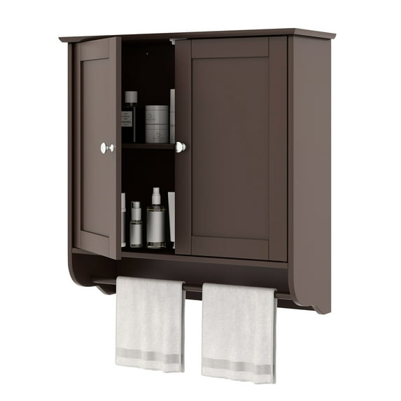 Giantex Bathroom Cabinet Wall Mounted, Over The Toilet Storage Cabinet, Medicine Cabinet w/Towel Bar, Brown