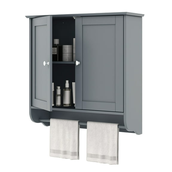 Giantex Bathroom Cabinet Wall Mounted, Over The Toilet Storage Cabinet, Medicine Cabinet w/Towel Bar, Gray