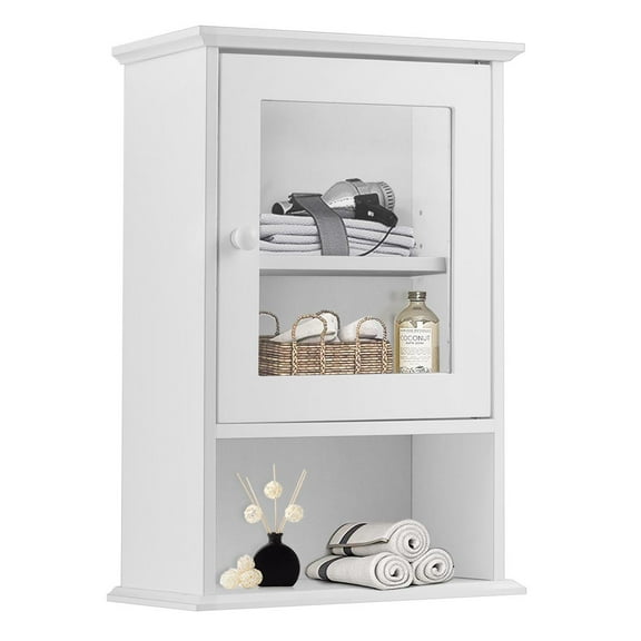Giantex Bathroom Cabinet, Wall Mounted Storage Organizer W/Door & Open Shelf, Hanging Medicine Cabinet