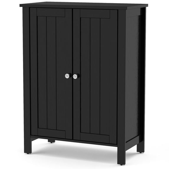 Giantex Bathroom Floor Cabinet, Freestanding Side Storage Cabinet with Double Doors and Adjustable Shelves, 23.5 x 12 x 31.5 inches (Black)