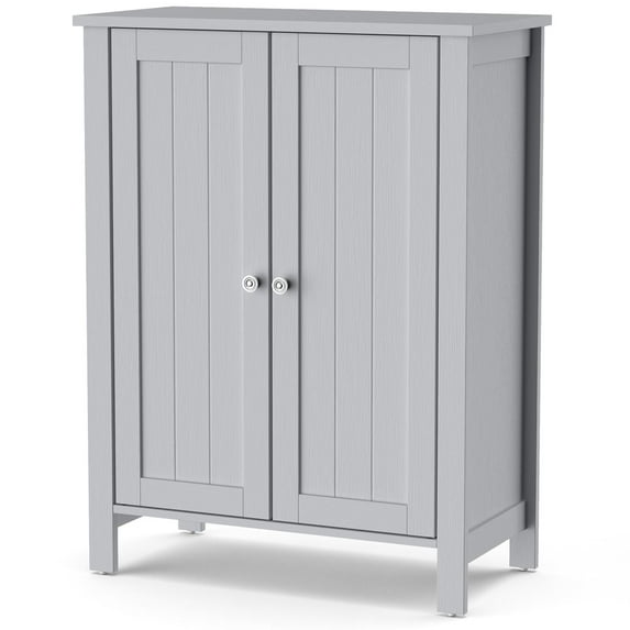 Giantex Bathroom Floor Cabinet, Freestanding Side Storage Cabinet with Double Doors and Adjustable Shelves, 23.5 x 12 x 31.5 inches (Grey)