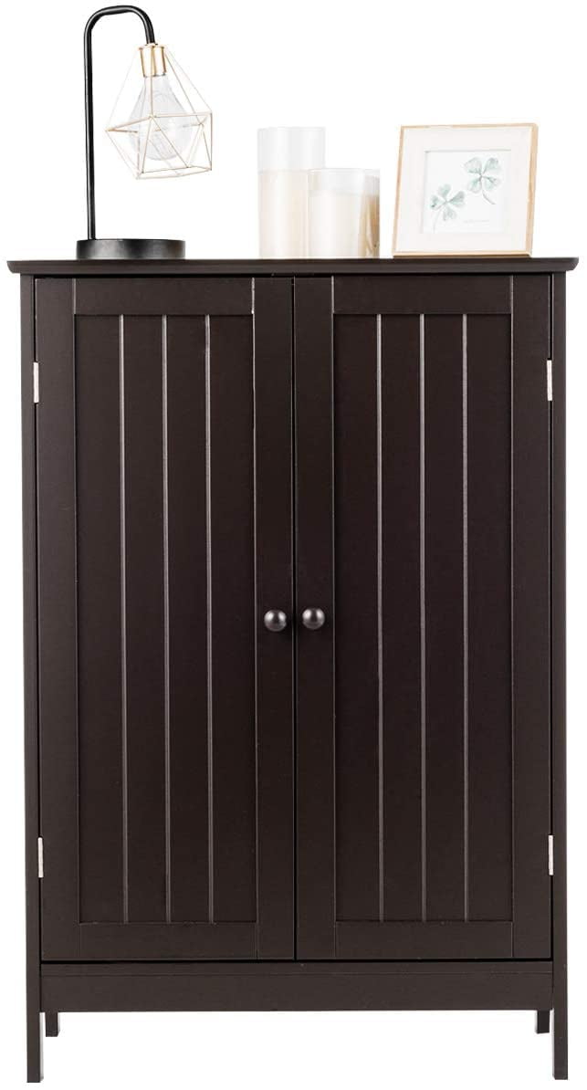 Giantex Bathroom Floor Cabinet, Wooden Freestanding Storage Cabinet with Double Doors, Suitable for Bathroom, Living Room, Bedroom, Entryway