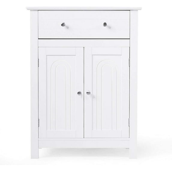 Giantex Bathroom Floor Storage Cabinet, Double Doors Wooden Free Standing Bathroom Cabinet with a Large Drawer and Adjustable Shelf, 23.5 x 12 x 31.5 inches (White)