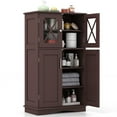 thumbnail image 1 of Giantex Bathroom Floor Storage Cabinet, Freestanding Linen Cabinet w/3 Adjustable Shelves, Brown, 1 of 9