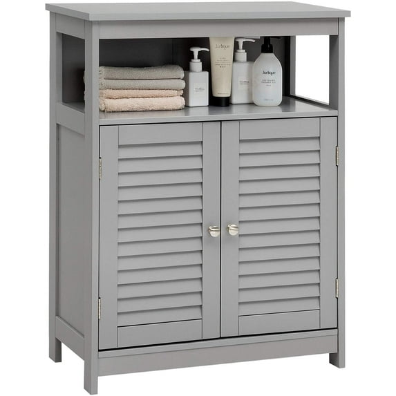 Giantex Bathroom Floor Storage Cabinet, Multifunctional Free Standing Storage Cabinet with Double Shutter Doors and Adjustable Shelf, 23.5 x 12 x 31.5 inches (Grey)