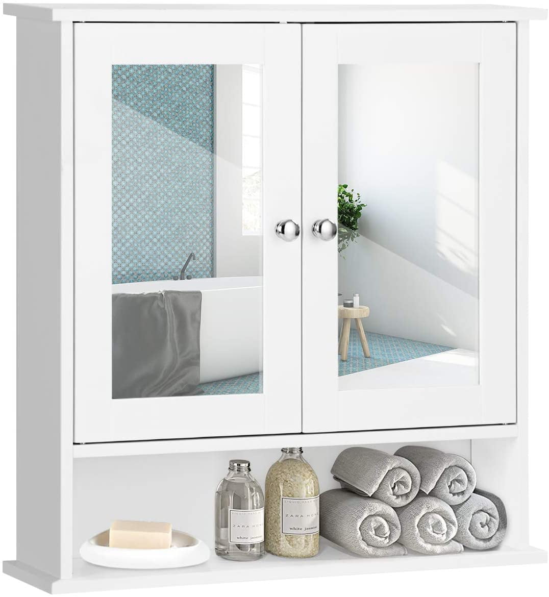 Giantex Bathroom Medicine Cabinet, Hanging Storage Cabinet with Double Mirror Doors, Perfect for Bathroom, Living Room, Corridor, Cloakroom, 22 x 5 x 23 inches
