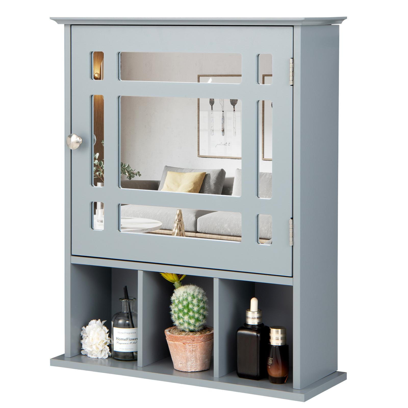 Giantex Bathroom Medicine Cabinet with Mirror, Wall Mounted Hanging Storage  Organizer with Adjustable Shelf, Mirrored Storage Cabinet for Indoor  Bathroom (Grey) 