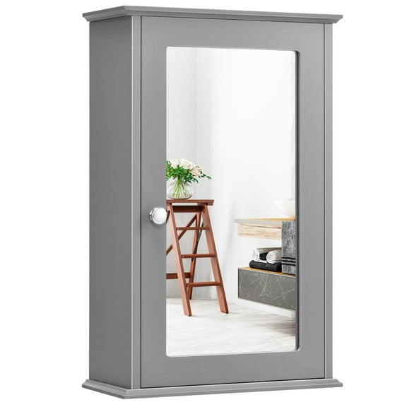 Giantex Bathroom Medicine Cabinet with Mirror, Wall Mounted Storage Cabinet with Single Mirrored Door and Adjustable Shelf for Bathroom, Living Room or Entryway, 13.5 x 6 x 21 inches (Grey)