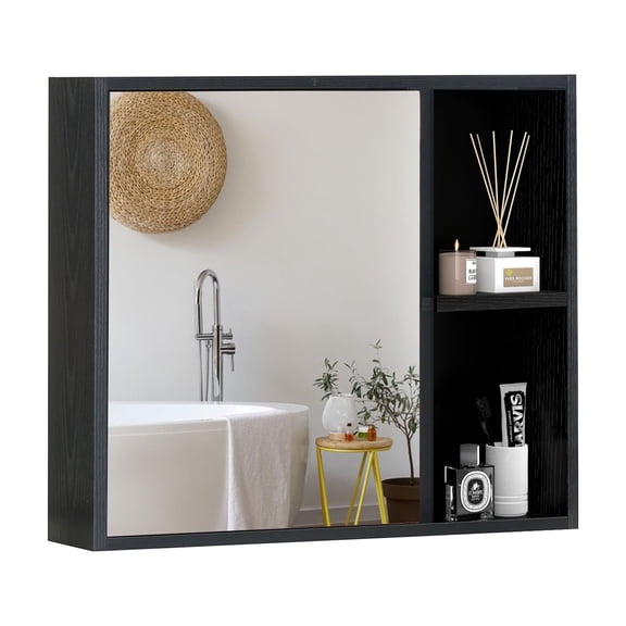 Giantex Bathroom Medicine Cabinet with Mirror, Wall Mounted Storage Cabinet, Space Saver for Bathroom, Black