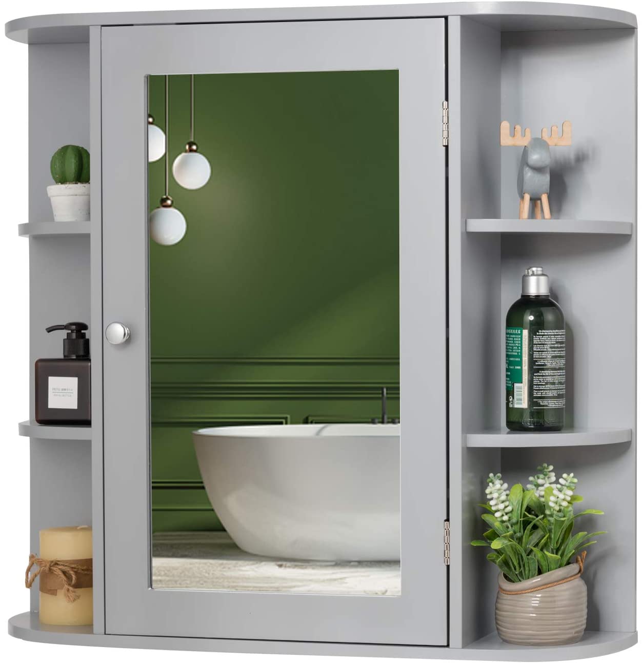 Giantex Bathroom Mirror Cabinet, Modern Wall Cabinet with Mirror, Medicine Cabinet with Mirror, Ideal for Bathroom, Dressing Room or Living Room, 26 x 6.5 x 25 inches (Grey) - image 1 of 7