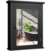 Giantex Bathroom Mirror Cabinet, Wall Mounted Storage Cabinet with Mirror Door and Adjustable Shelf, Mirrored Medicine Cabinet for Bathroom, Living Room, Cloakroom, 22 x 6 x 27.5 inches (Black)