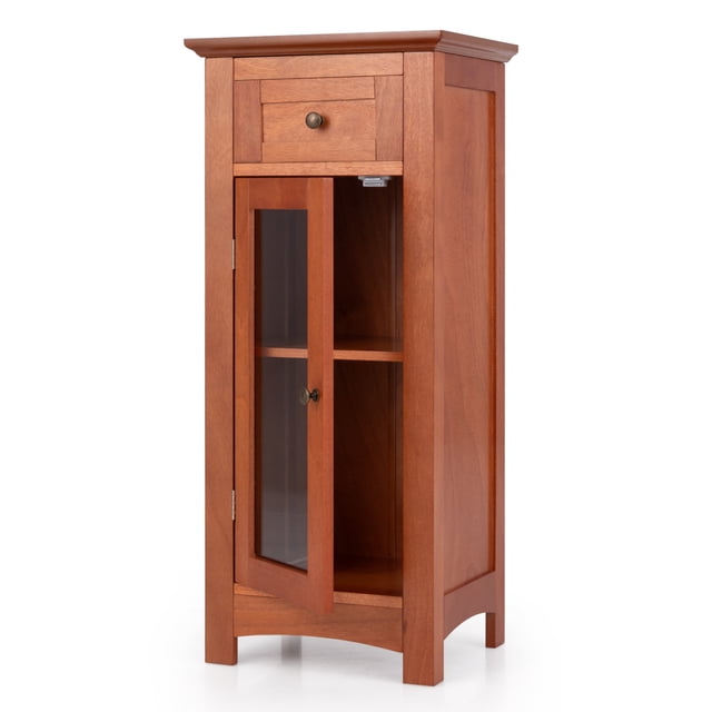Giantex Bathroom Storage Cabinet, Freestanding Narrow Storage Organizer w/Adjustable Shelves, Brown